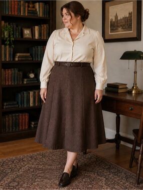 Talbots Vintage Brown Wool Blend A-Line Skirt Size 16 Petite